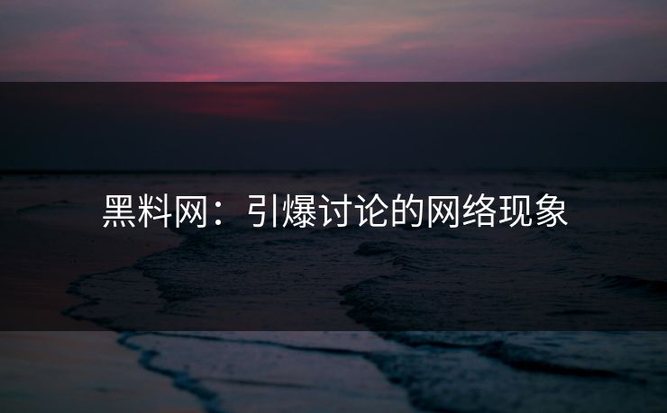 黑料网：引爆讨论的网络现象